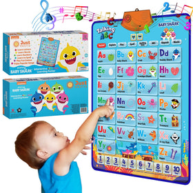 Just Smarty Baby Shark poster shows ABCs for early literacy and color recognition.
