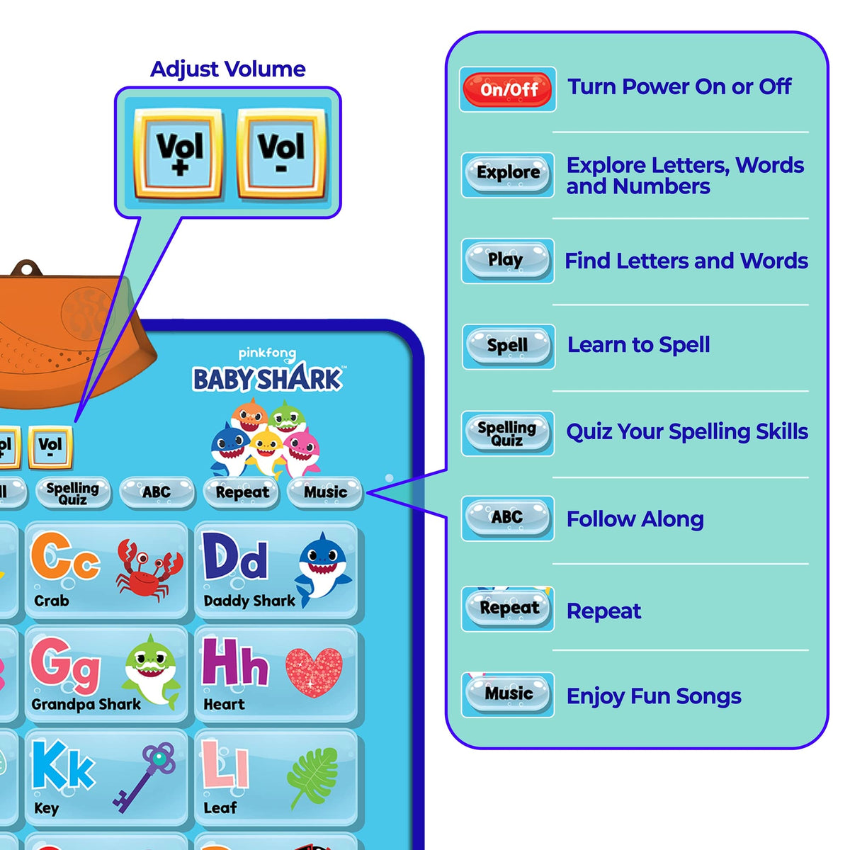 Just Smarty Baby Shark poster adds playful wall decor while supporting focused learning moments.