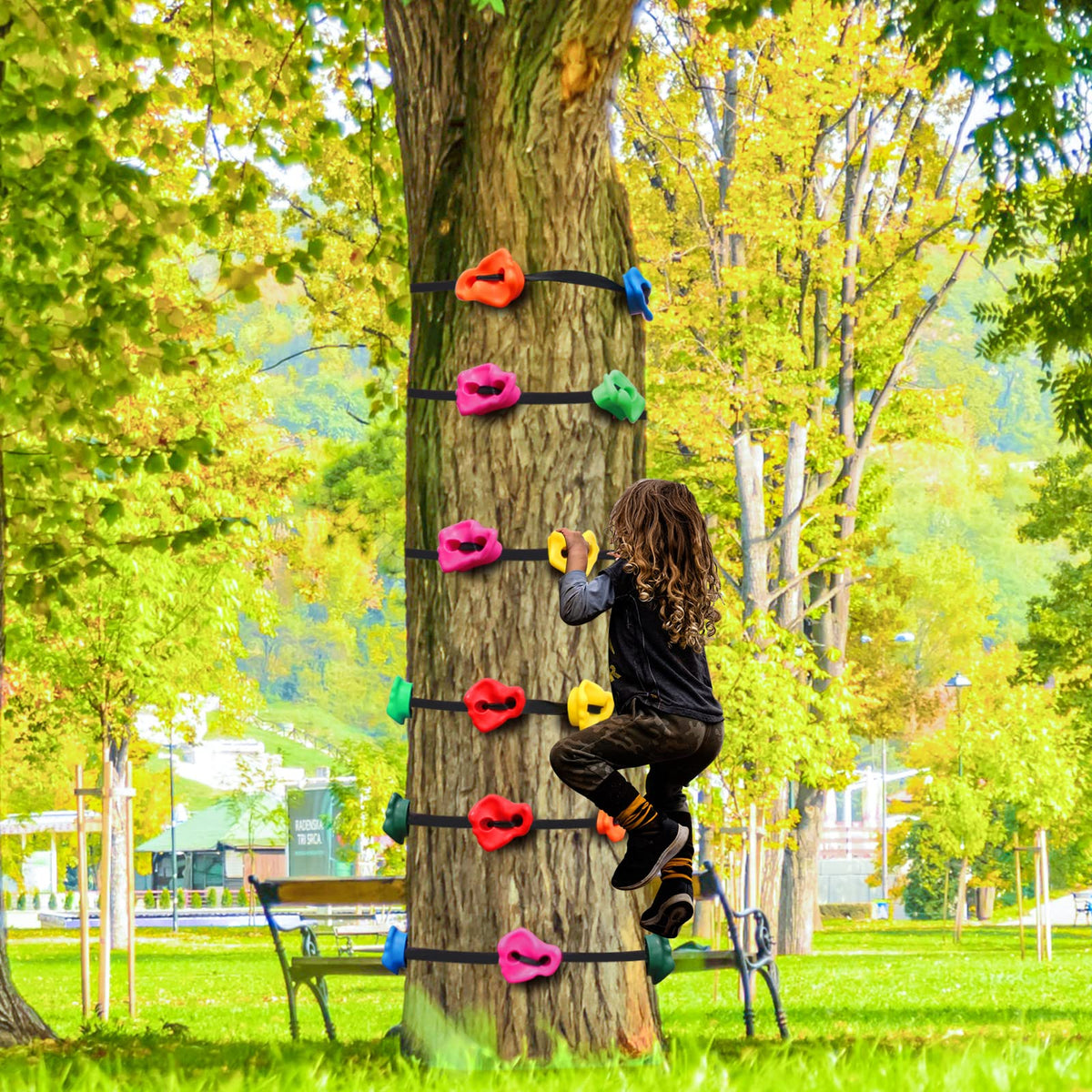 Just.smile climbing kit supports active backyard play with durable components that bear up to 230 pounds.
