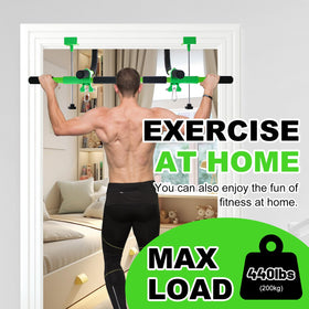 Just.smile pull-up bar in doorway enables safe upper-body exercise for adults.