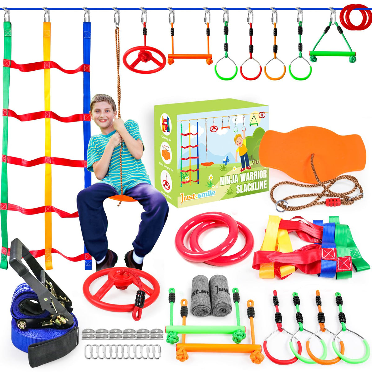 Just.smile Ninja Slackline 52ft in action for balance and outdoor play.