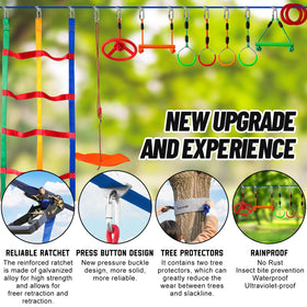 Just.smile Ninja Slackline monkey-bars segment invites climbing and arm strength.
