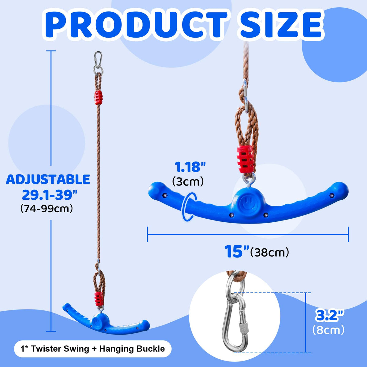 Just.smile Ninja Swing-Twister blue assembly with included hooks for quick setup.