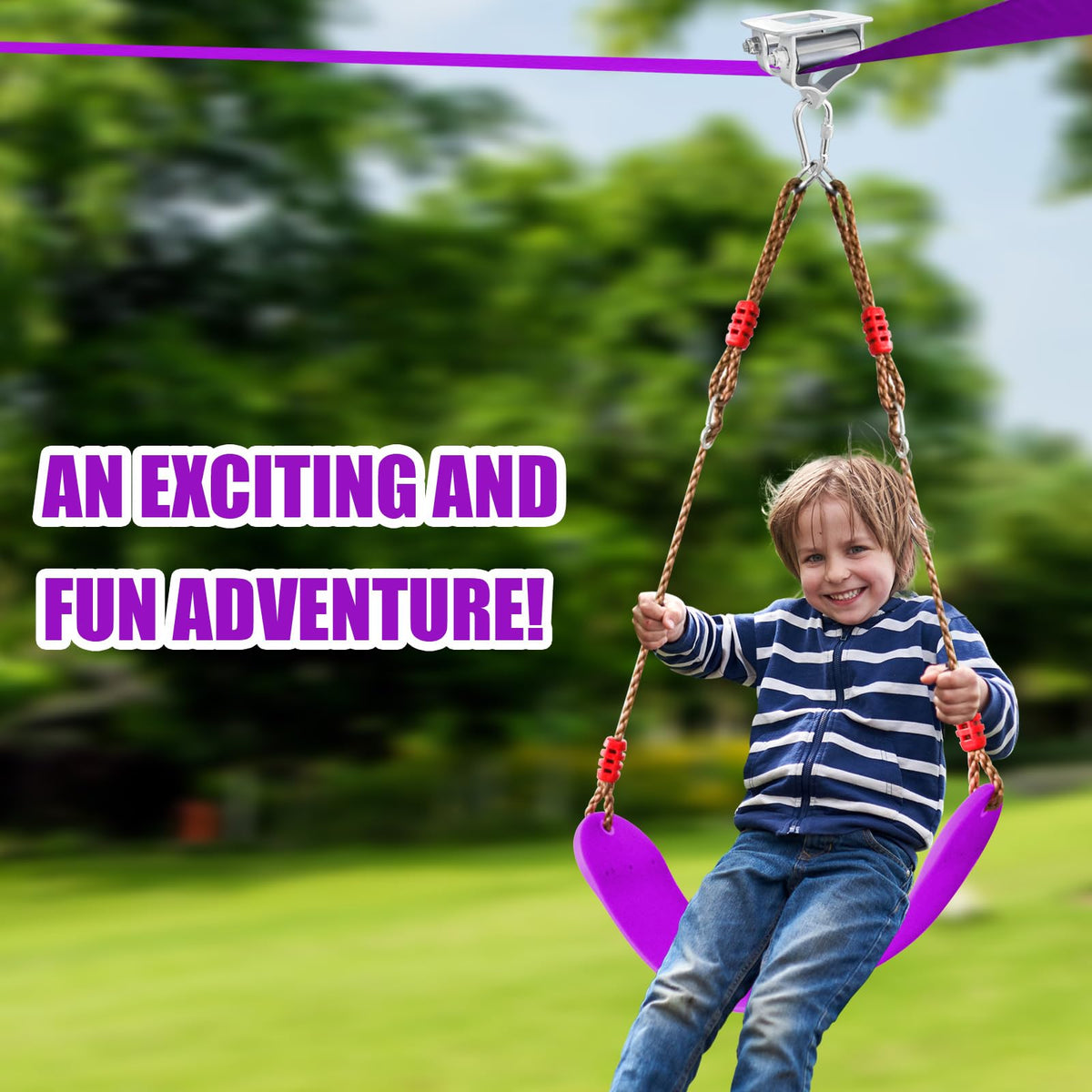 Just.smile zip line kit for kids and adults, 400 pounds weight limit