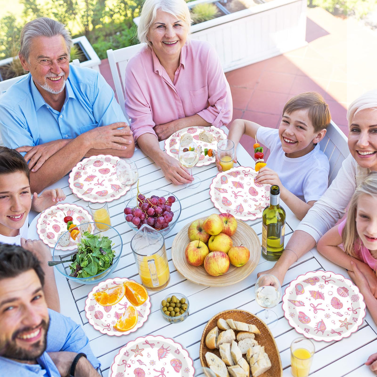 Justforjoyful disposable coastal plate pack simplifies cleanup after celebrations.