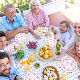 Justforjoyful disposable coastal plate pack simplifies cleanup after celebrations.