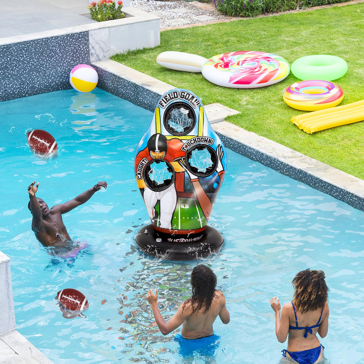 Justforjoyful family play setup ready for yard, pool, or beach.