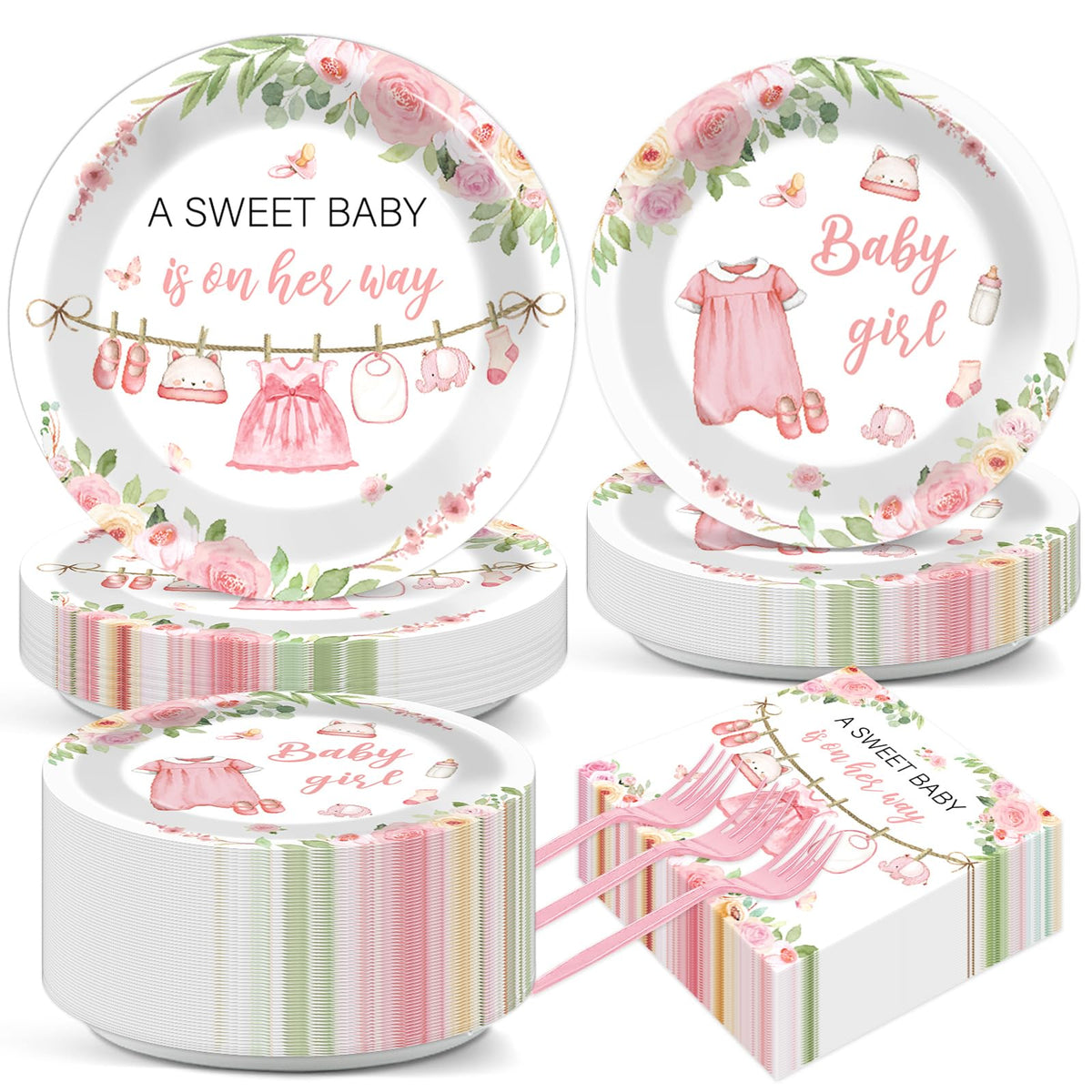 Justforjoyful floral-plates-9in: elegant pink rose design for baby showers.