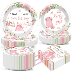 Justforjoyful floral-plates-9in: elegant pink rose design for baby showers.