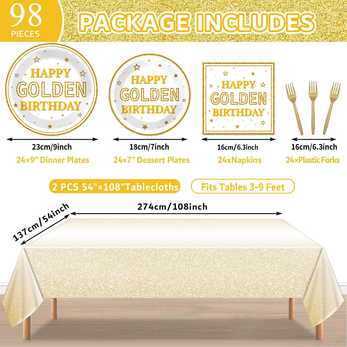 Justforjoyful golden dessert plates 7-inch with glitter accents for desserts.