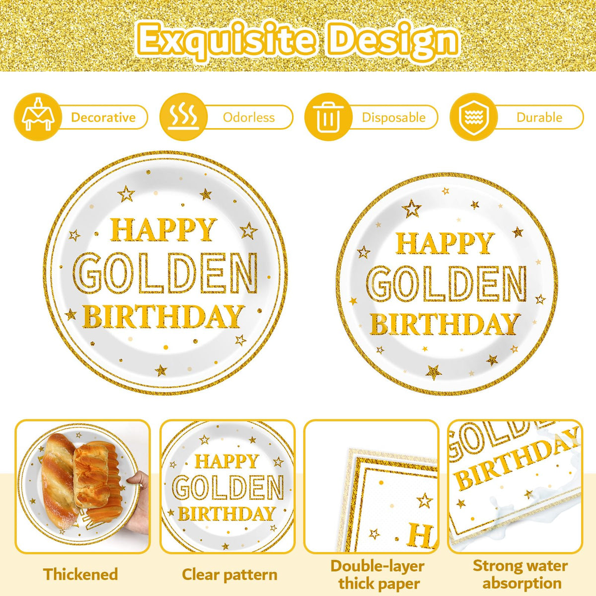 Justforjoyful golden napkins 6-inch, festive for guests.