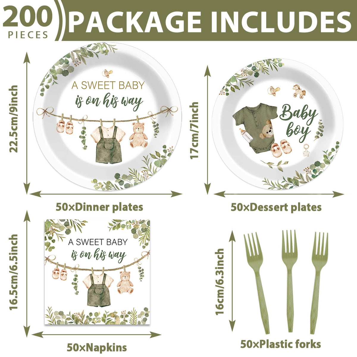 Justforjoyful greenery baby shower plate 7in displaying A SWEET BABY Is On His Way