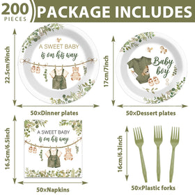 Justforjoyful greenery baby shower plate 7in displaying A SWEET BABY Is On His Way