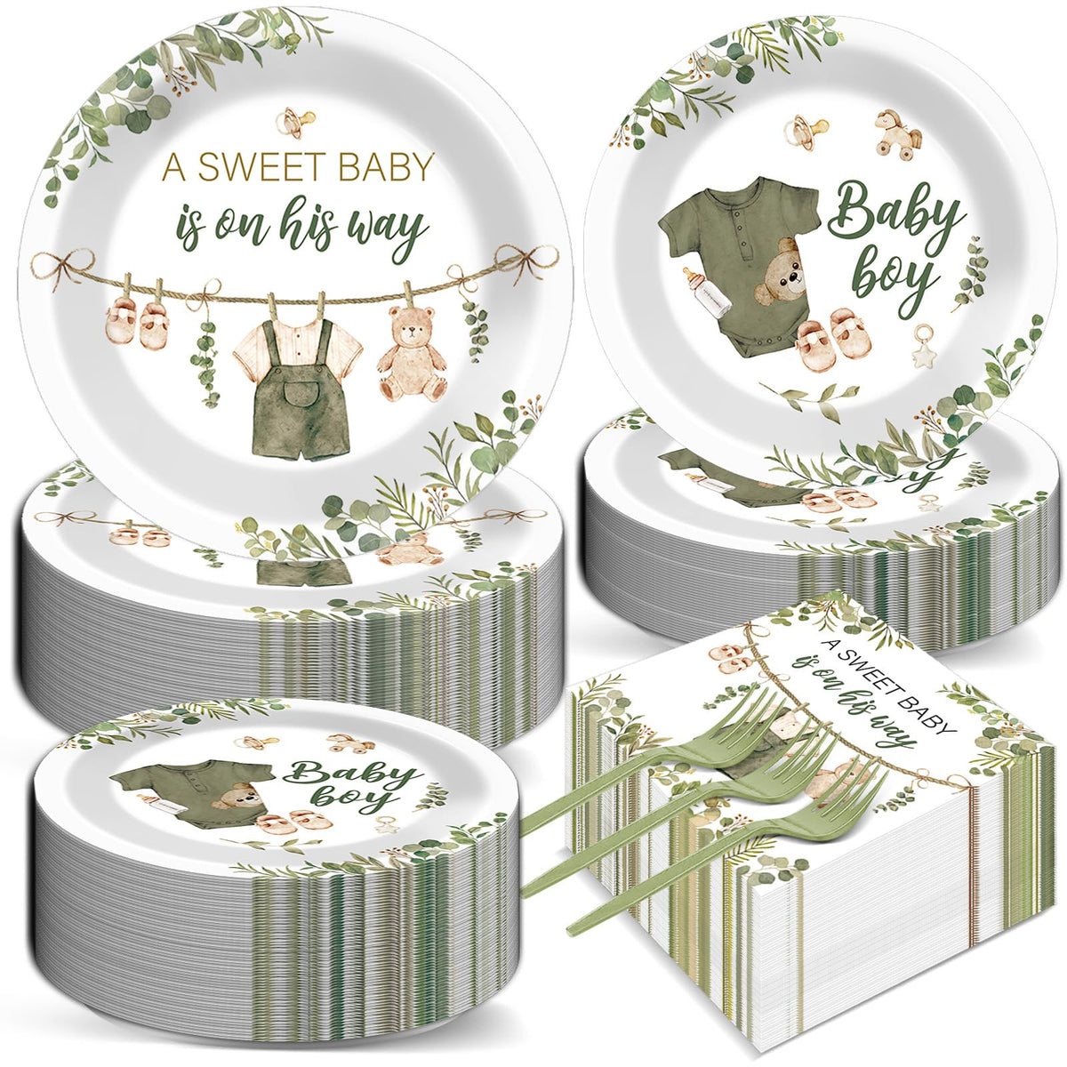 Justforjoyful greenery baby shower plate 9in with sage design for elegant celebrations