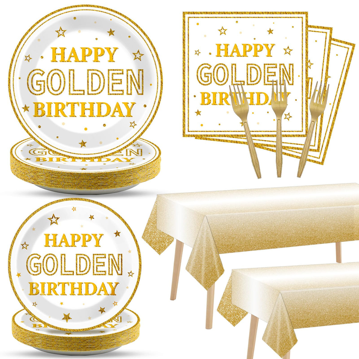 Justforjoyful happy golden birthday 9-inch plates, sturdy for celebrations.