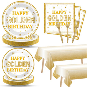 Justforjoyful happy golden birthday 9-inch plates, sturdy for celebrations.