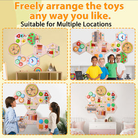 Justforjoyful hexagon panels on wall inspire independent exploration in nurseries.