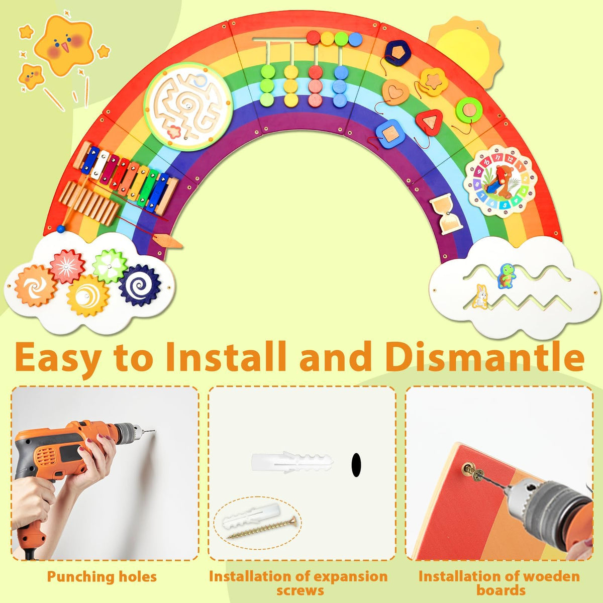 Justforjoyful leaf xylophone and clock activities stimulate early musical awareness.