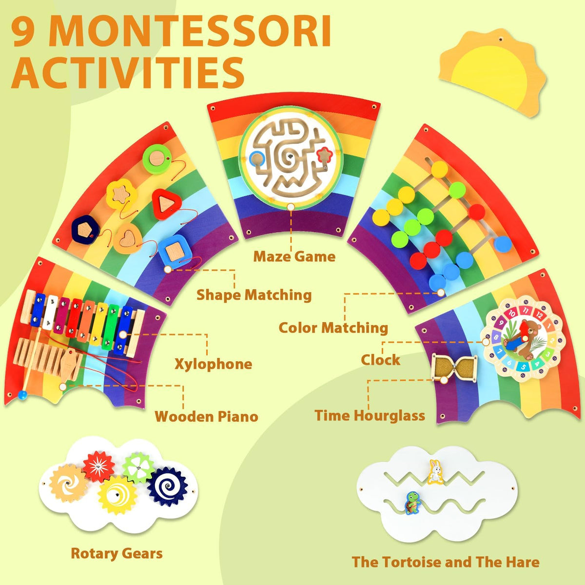 Justforjoyful Montessori activities gear and shape puzzles promote early coordination.