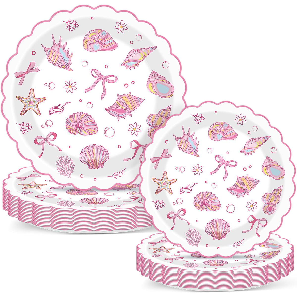 Justforjoyful pink bow starfish seashell 7-inch dessert plates for stylish coastal gatherings.