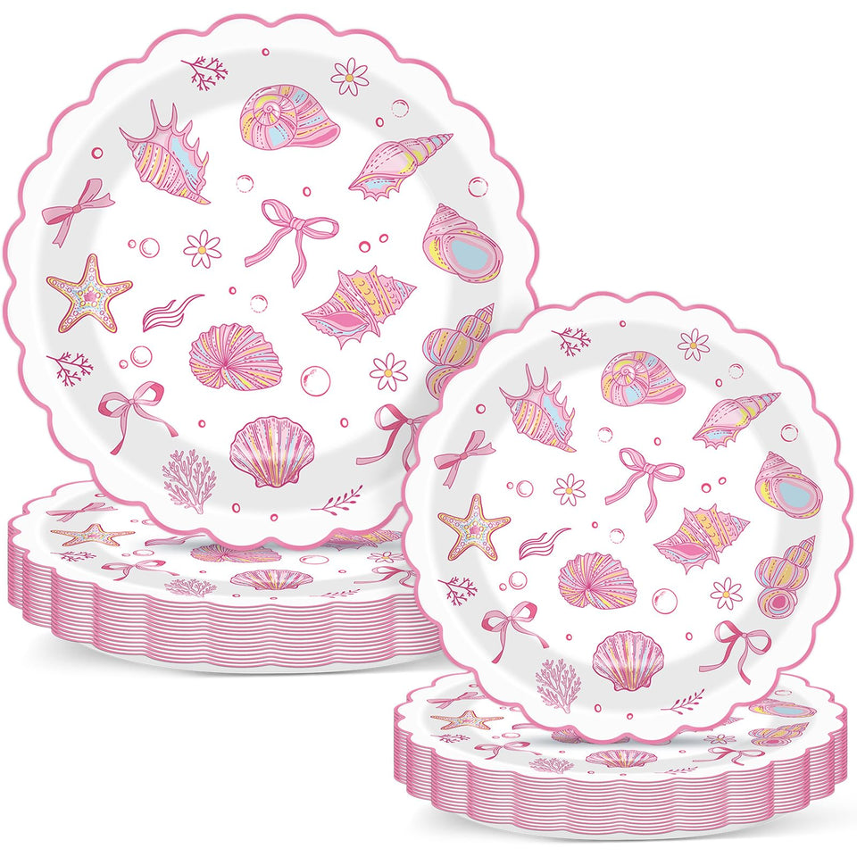 Justforjoyful pink bow starfish seashell 7-inch dessert plates for stylish coastal gatherings.