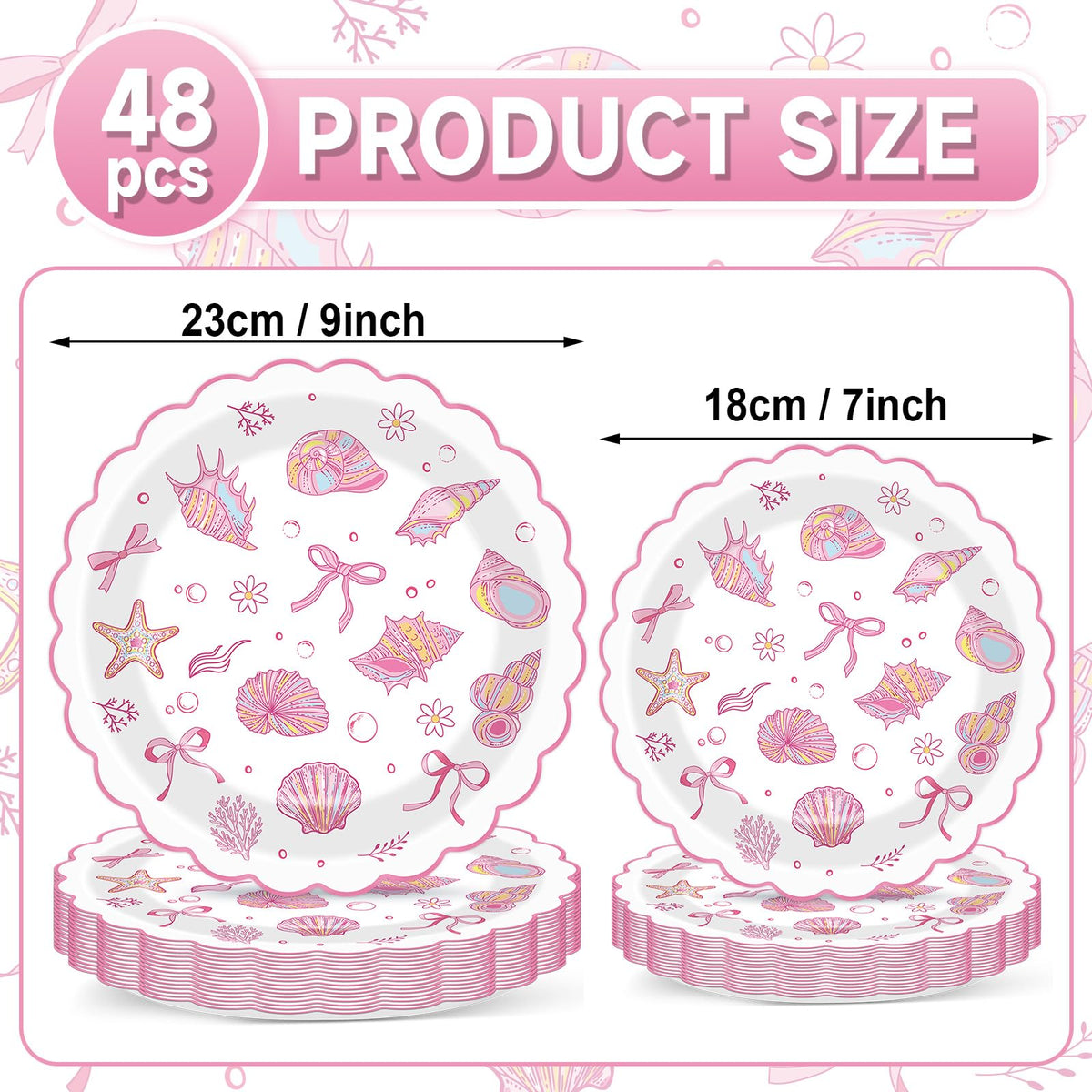 Justforjoyful pink bow starfish seashell 9-inch dinner plates perfect for seaside celebrations.