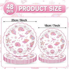 Justforjoyful pink bow starfish seashell 9-inch dinner plates perfect for seaside celebrations.