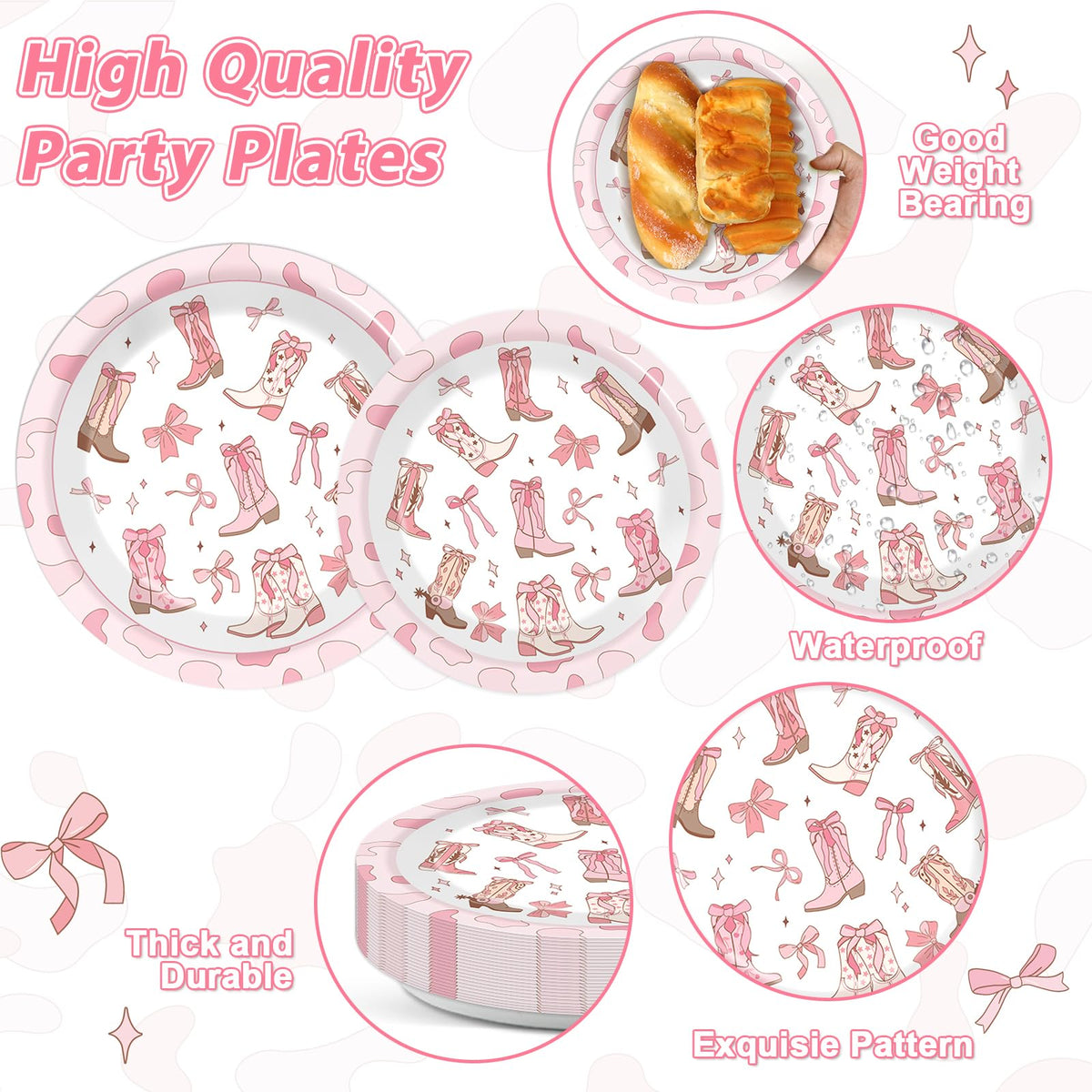 Justforjoyful pink bowknot tableware creates stylish western vibes for themed celebrations.