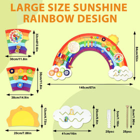 Justforjoyful sunshine rainbow wall panel assembled display shows immersive, space-saving play space.