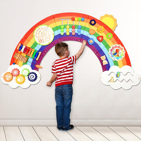 Justforjoyful sunshine rainbow wall panel front view highlights sensory play and visual engagement.
