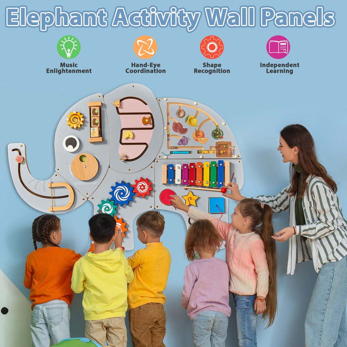 Justforjoyful wall-mounted sensory panel ideal for classrooms or home learning spaces.