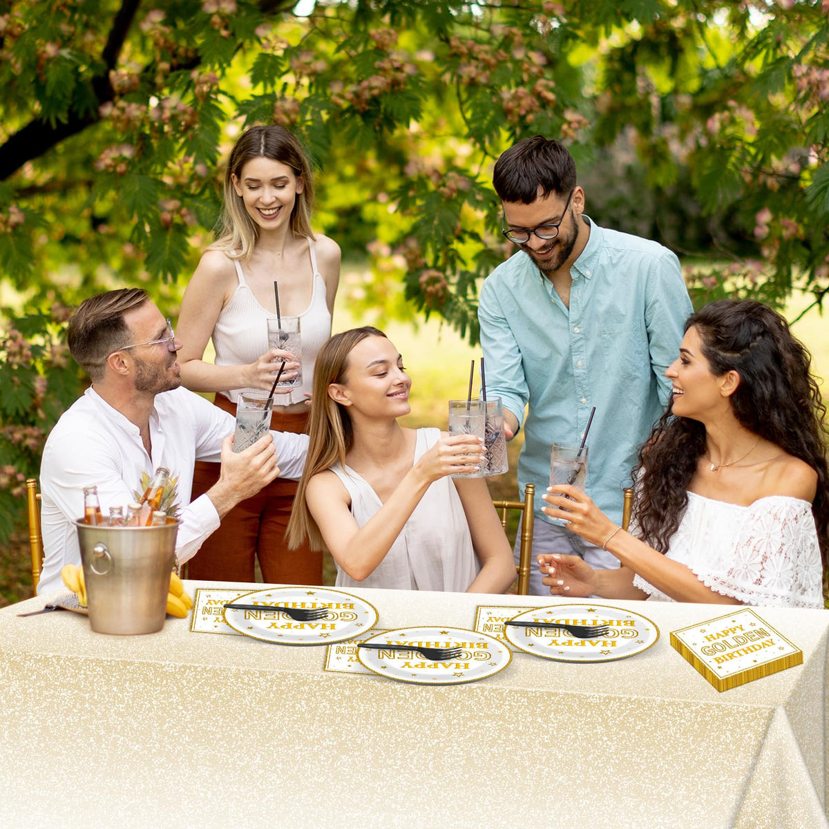 Justforjoyful white gold tablecloths, waterproof and splash-proof.