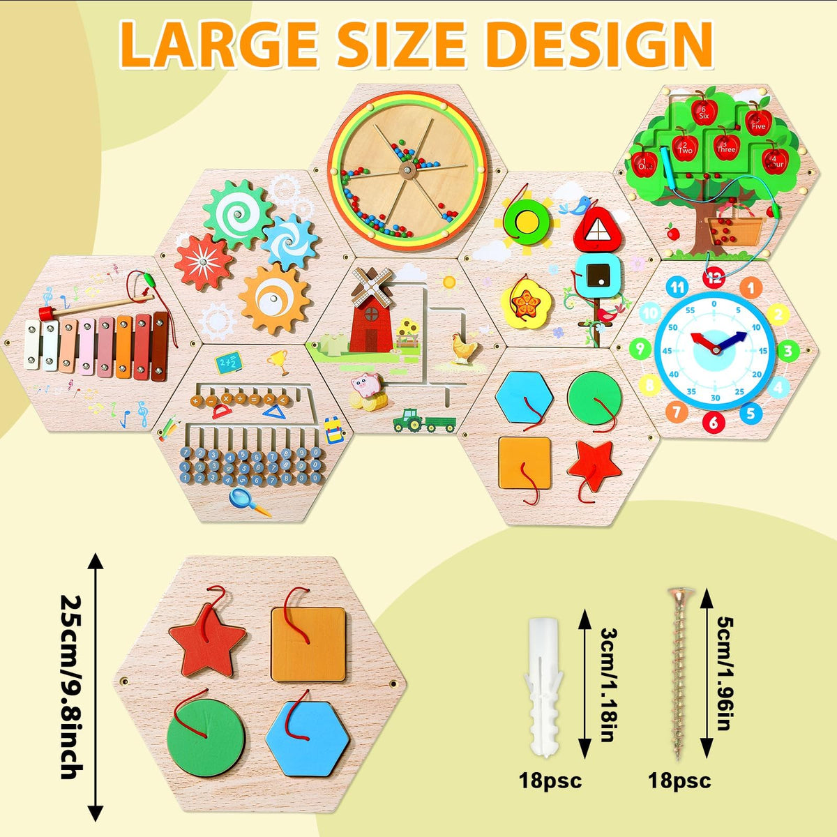 Justforjoyful wooden sensory wall panel close up highlighting smooth edges and safe tactile learning.