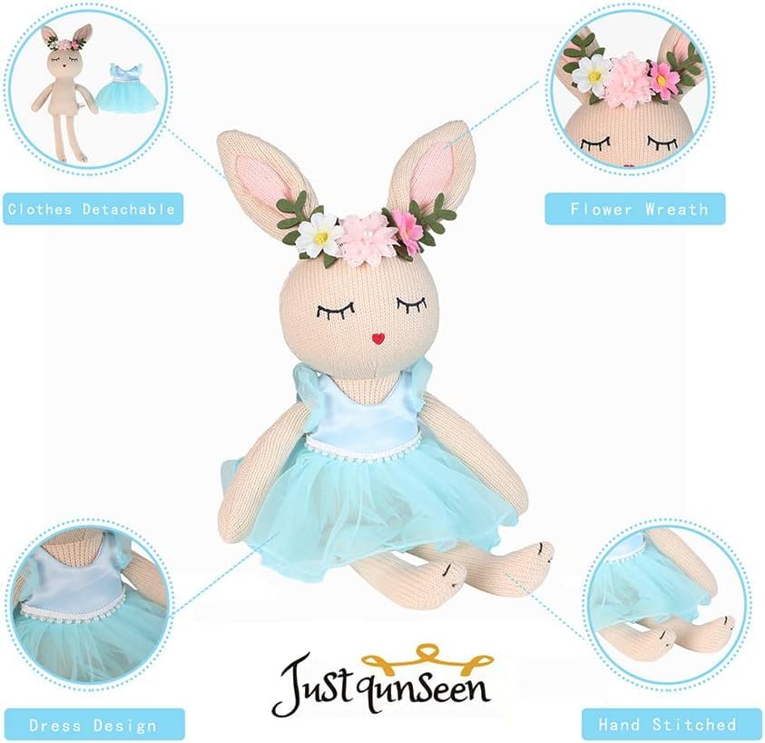 JUSTQUNSEEN Ballerina Doll side view showing long ears and cheerful pose.