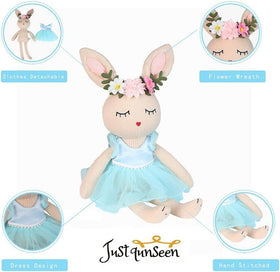 JUSTQUNSEEN Ballerina Doll side view showing long ears and cheerful pose.