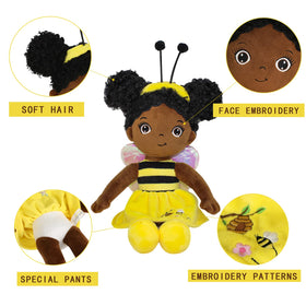 JUSTQUNSEEN black doll with soft bright hair invites cozy bedtime cuddles.