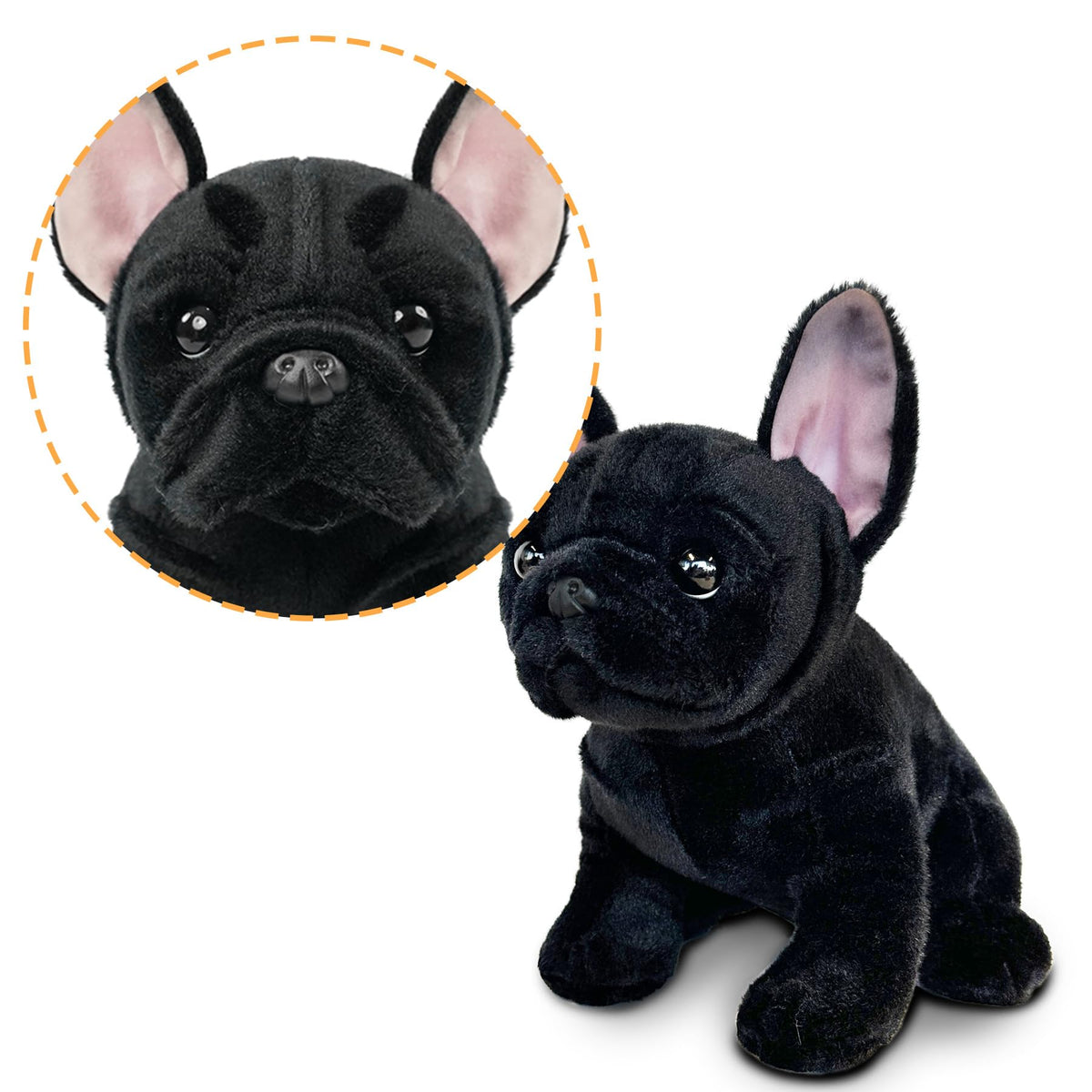 JUSTQUNSEEN Bulldog stuffed animal side view, plush fur for comforting hugs