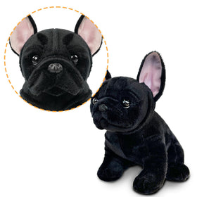 JUSTQUNSEEN Bulldog stuffed animal side view, plush fur for comforting hugs