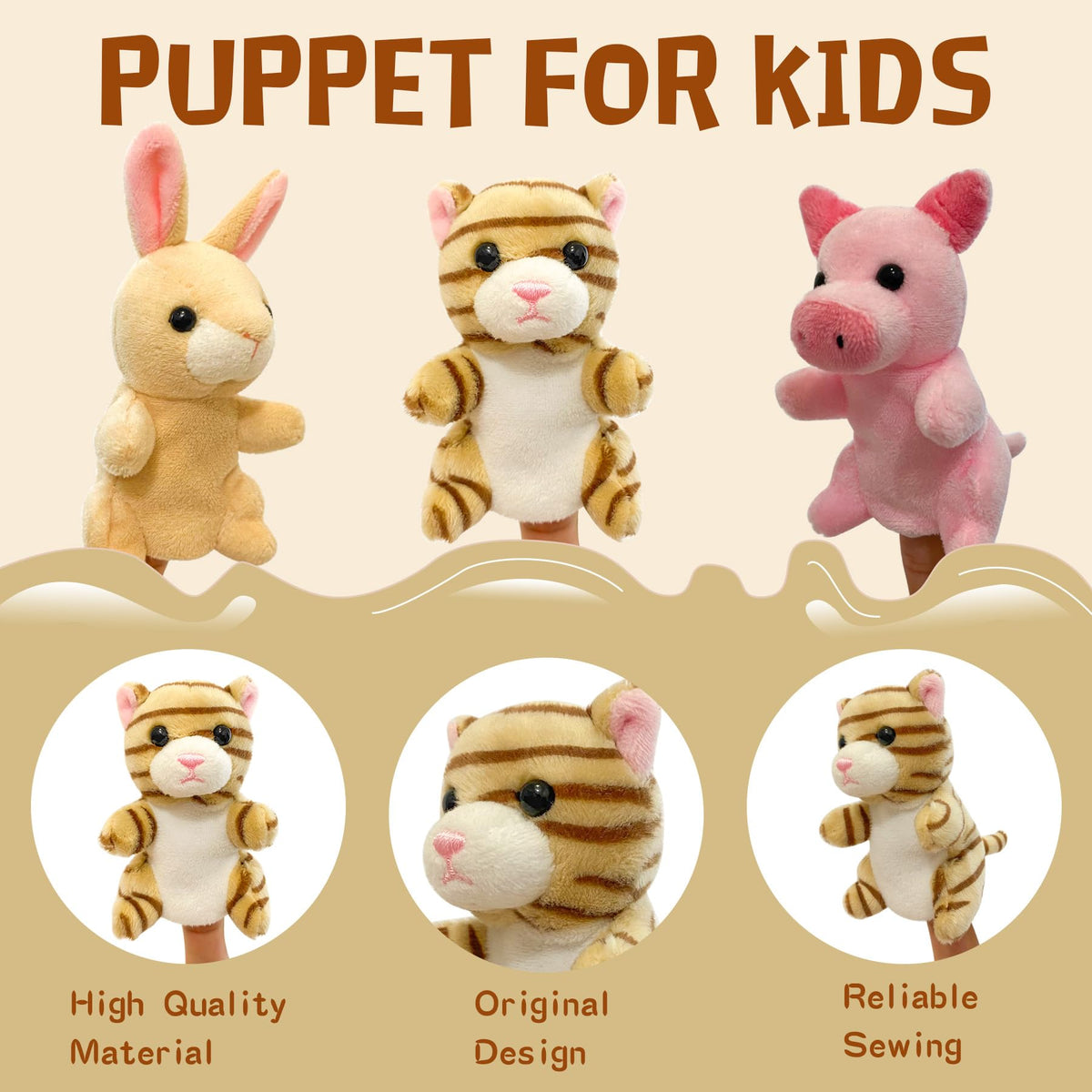 JUSTQUNSEEN cat finger puppet for soft play and character storytelling