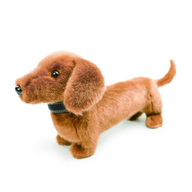 JUSTQUNSEEN dachshund plush front view in black, soft and safe for kids.