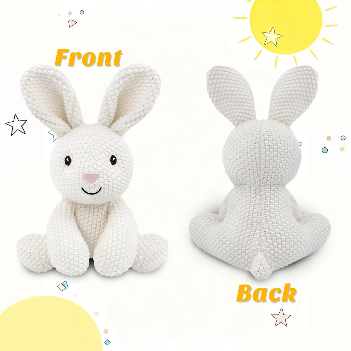 JUSTQUNSEEN handmade bunny knit-doll, ideal for little hands.