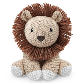 JUSTQUNSEEN lion knit toy, 8-inch seated, cozy playtime.