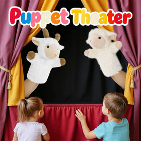 JUSTQUNSEEN plush lamb hand puppet adult-child fit supports shared storytelling.