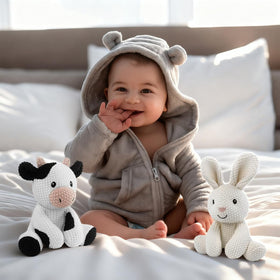 JUSTQUNSEEN soft bunny toy with cotton fill for snuggle play.