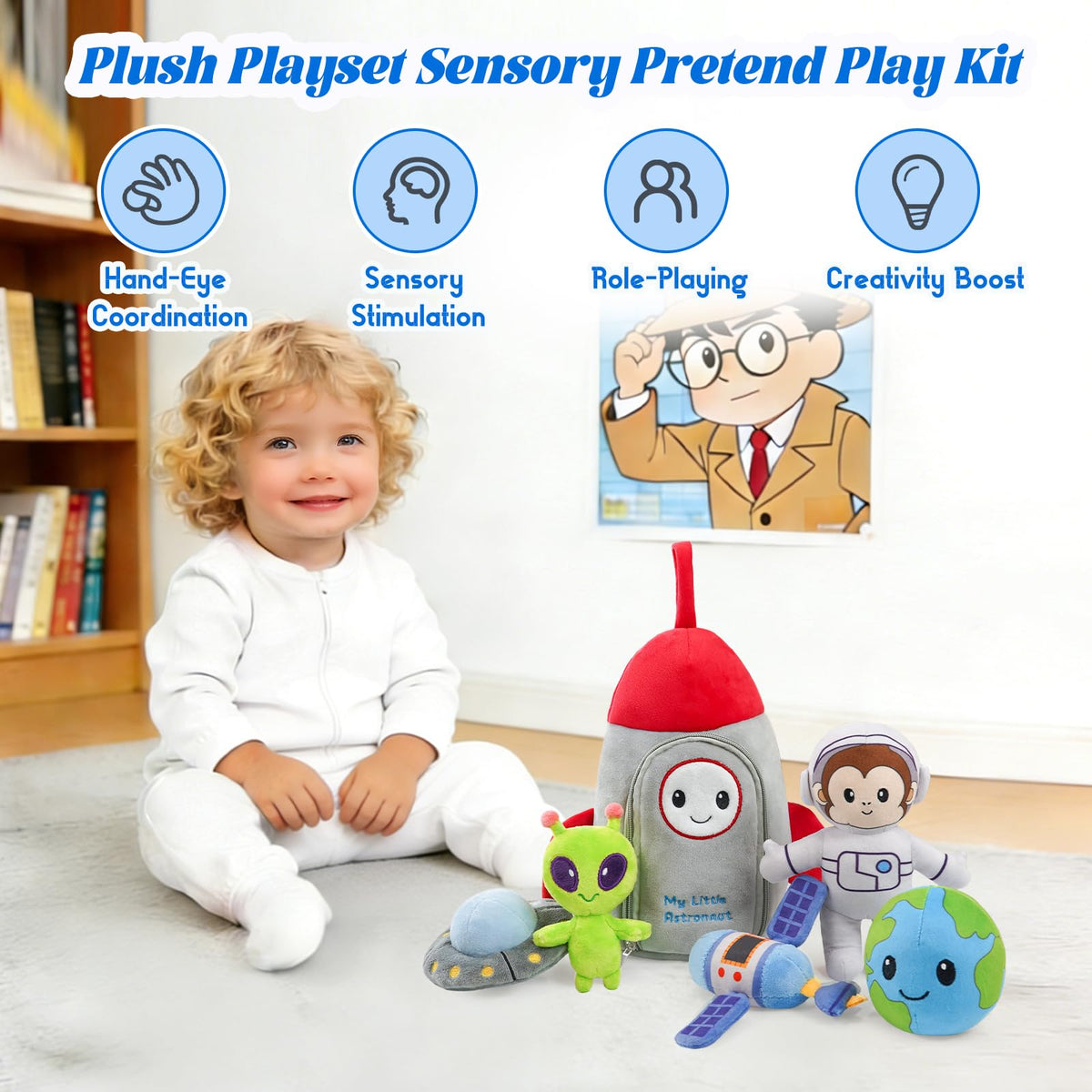JUSTQUNSEEN soft UFO toy adds tactile play for cozy moments.