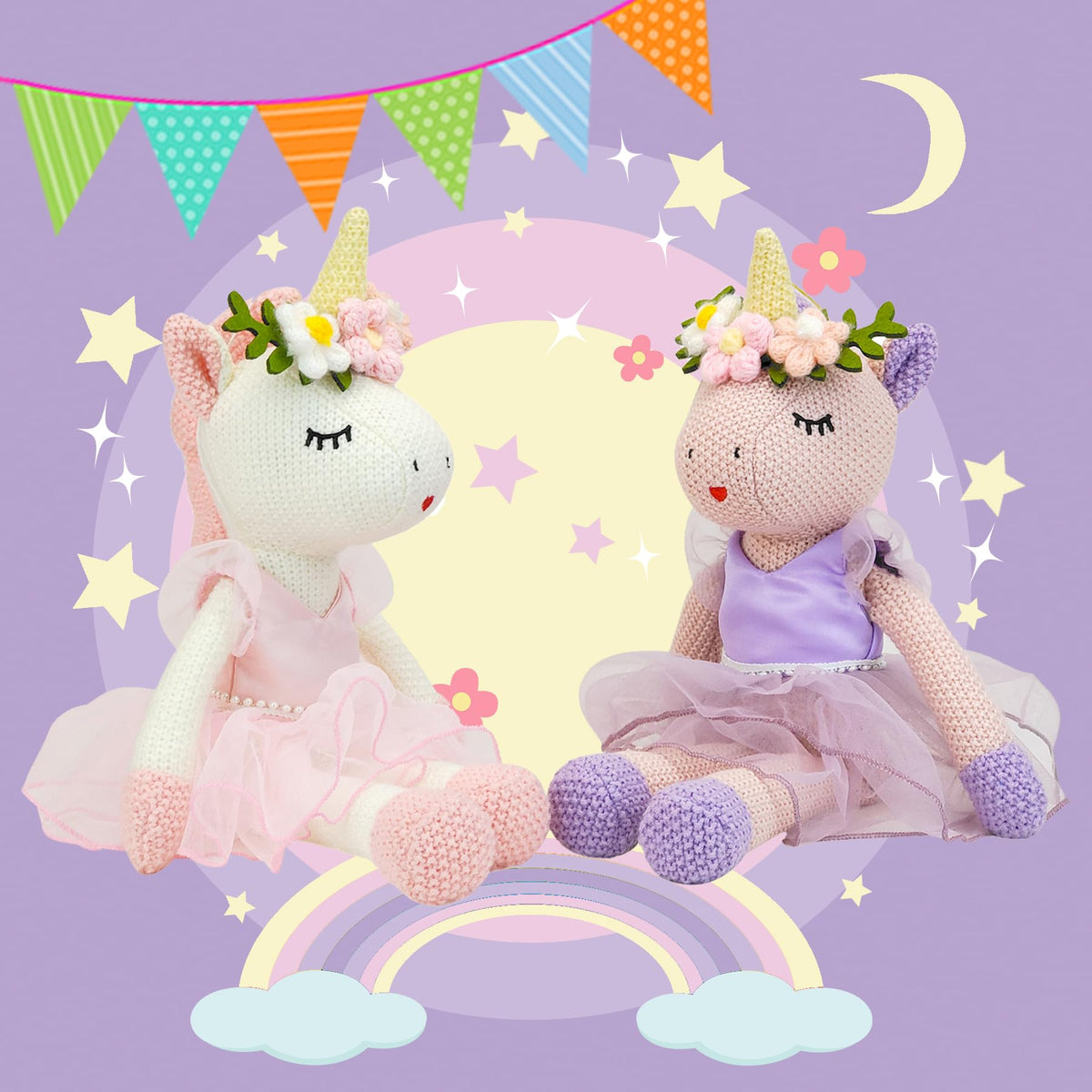 JUSTQUNSEEN yellow horn unicorn plush with friendly face.