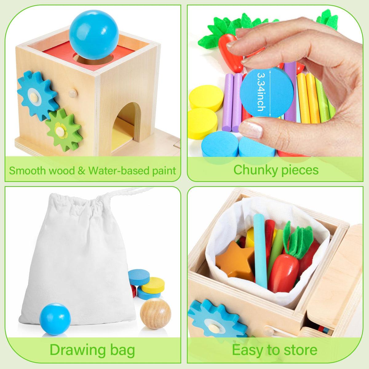 JUSTWOOD ball drop with spinning gears sharpens timing and cause-and-effect understanding.