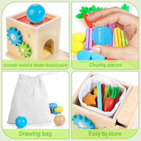 JUSTWOOD ball drop with spinning gears sharpens timing and cause-and-effect understanding.