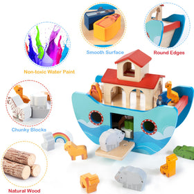 JUSTWOOD Noah's Ark Noah and wife figures for storytelling and Bible-themed exploration