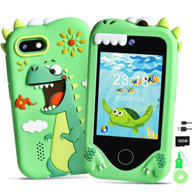 Jusvenmt dinosaur phone front view, kid-friendly design for imaginative play.